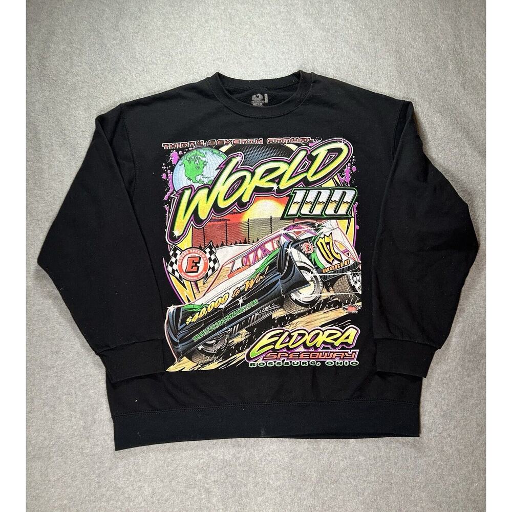 Eldorado Speedway Sweater Mens Large World 100 Ohio Sweatshirt Pullover Racecar